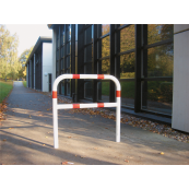Hoop of steel tube |  48 x 2,5 mm | with cross bar | for casting in concrete | total width 1500 mm | total height 1400 mm | hot-dip galvanized and white coatedwith red reflecting stripes